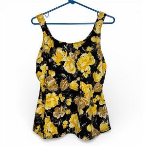 Beach Belle Swimwear Beach by Swimsuits Yellow Floral Black Tankini Swim Top 18